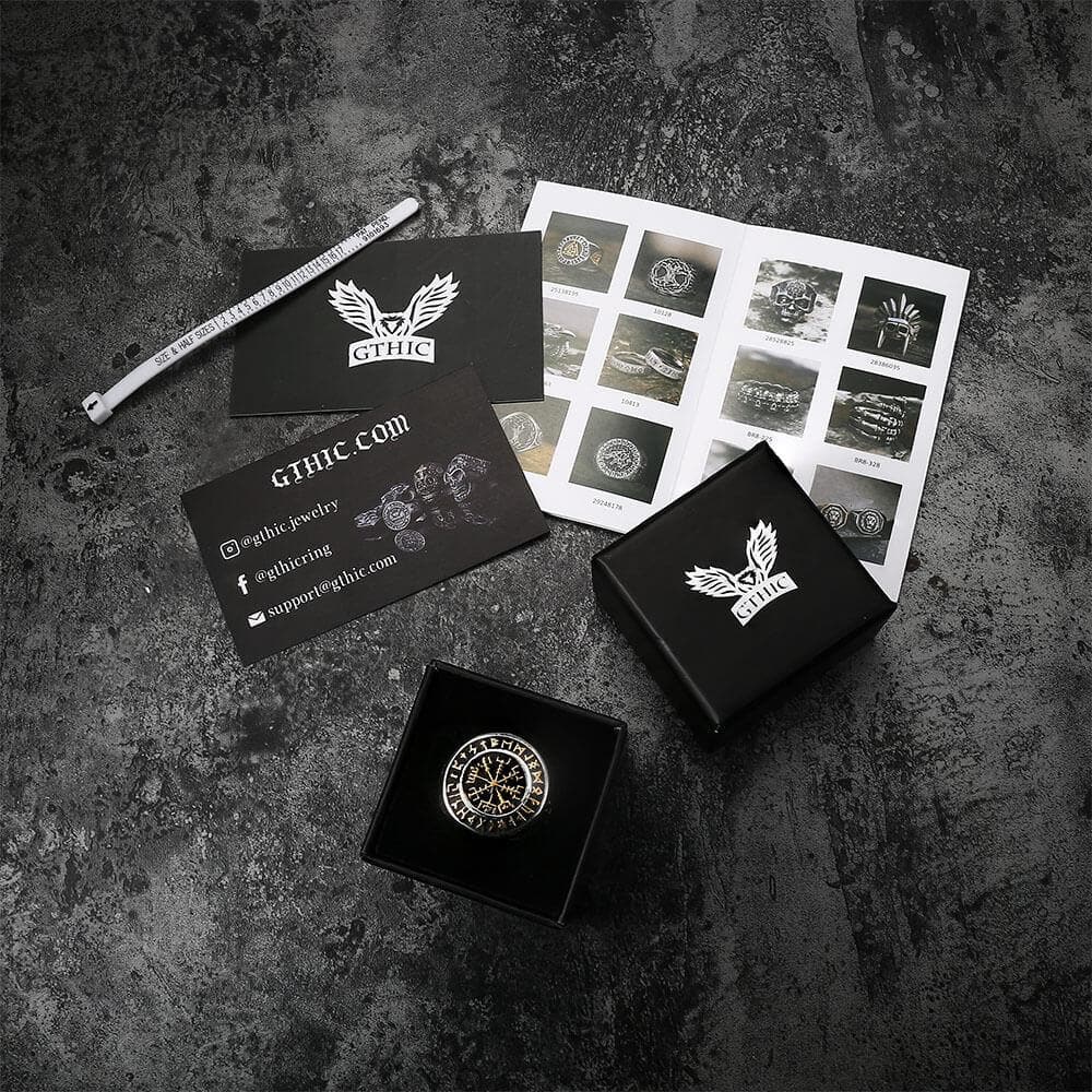 Futhark Runes Compass Viking Ring