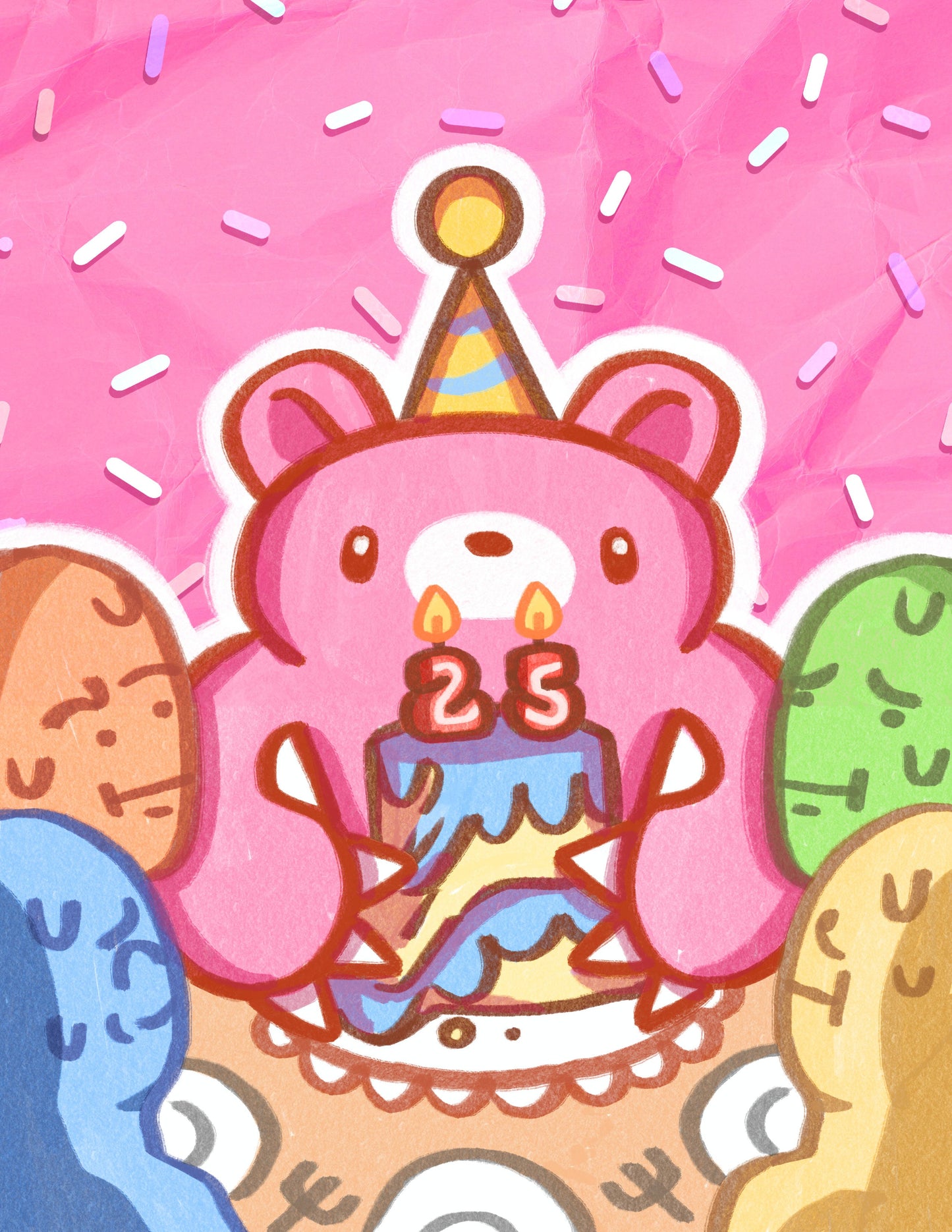 Wen Neale - Gloomy's 25th Anniversary Party - Framed Giclee - Gloomy Bear Exhibition