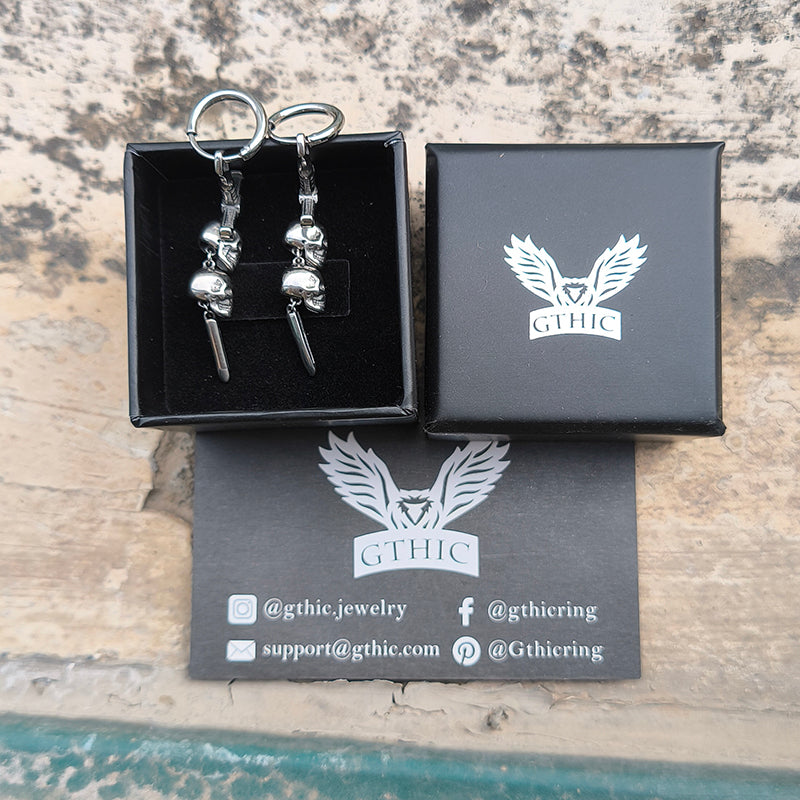 Gothic Sword Skulls Stainless Steel Hoop Earrings
