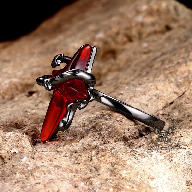 Gothic Thorns Four-Pointed Star Alloy Open Ring