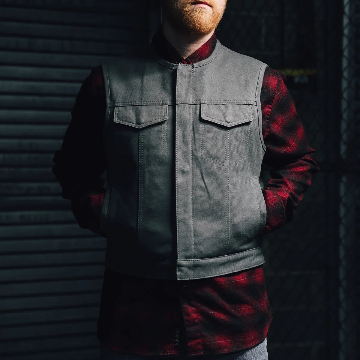 Lowside Men's Motorcycle Canvas Vest (Grey)