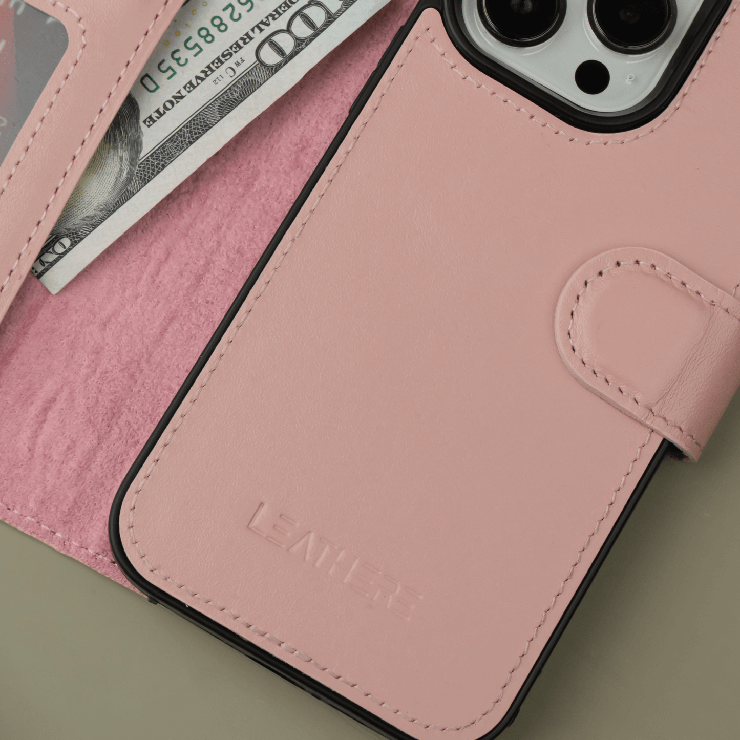 iPhone 16 Series Pink Leather Wallet Case - New York