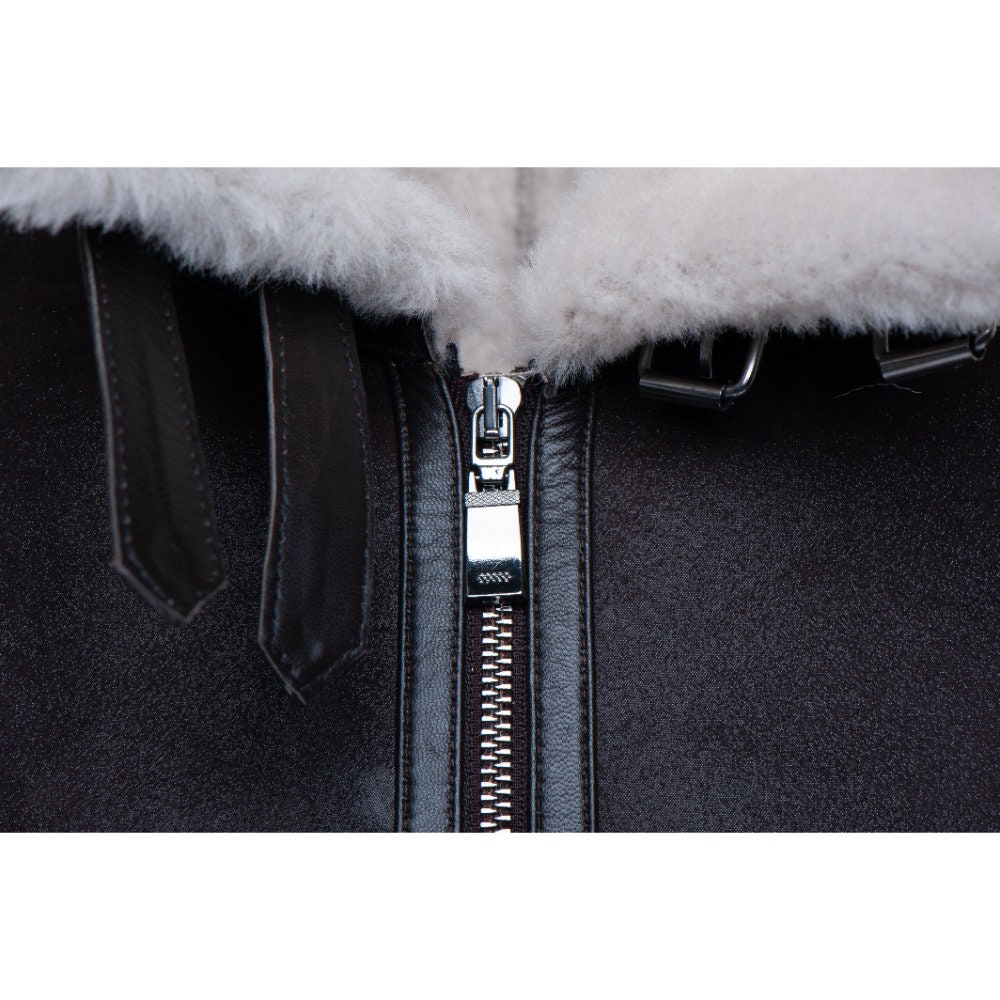 Handmade Hampton's Classic Brown Bomber Aviator Shearling Jacket With Collar Belt