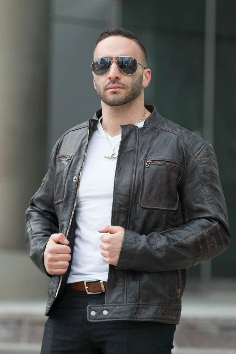Handmade Men's Benton Distressed Moto Style Leather Jacket