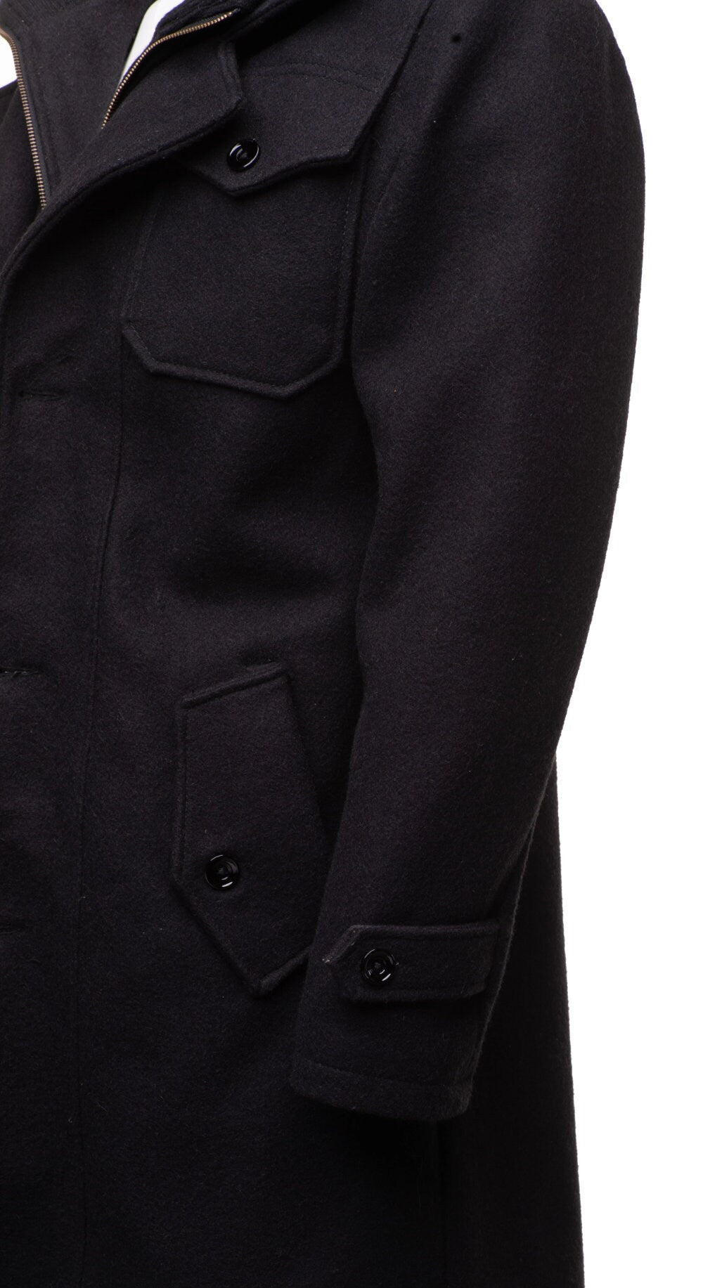 Handmade Black Wool 3/4 Length Trench Coat