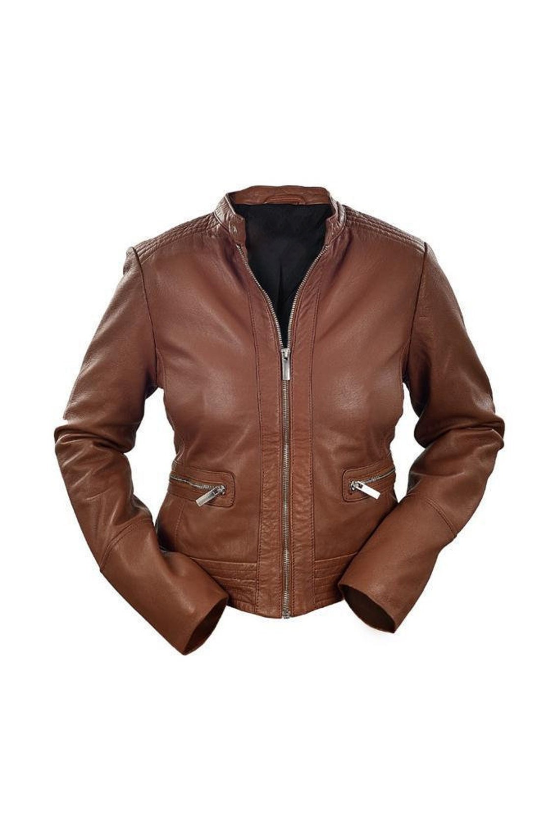 Handmade Stylish Look Brown Biker Leather Jacket for Women - Motorcycle Leather Jacket for Women