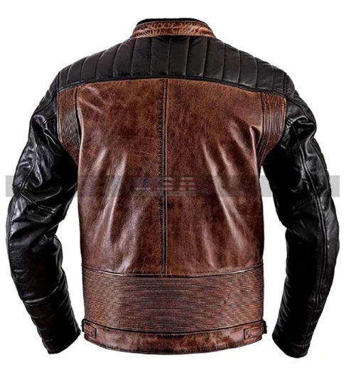 Handmade Men Brando Cafe Racer Retro Biker Brown Leather Jacket