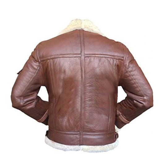 Handmade B3 RAF Fur Shearling Aviator Flying Pilot Bomber Brown Sheepskin Leather Jacket