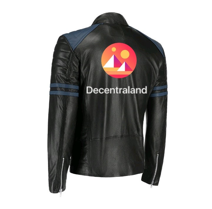 Handmade Decentaland Bomber Leather Jacket Blue Stripes