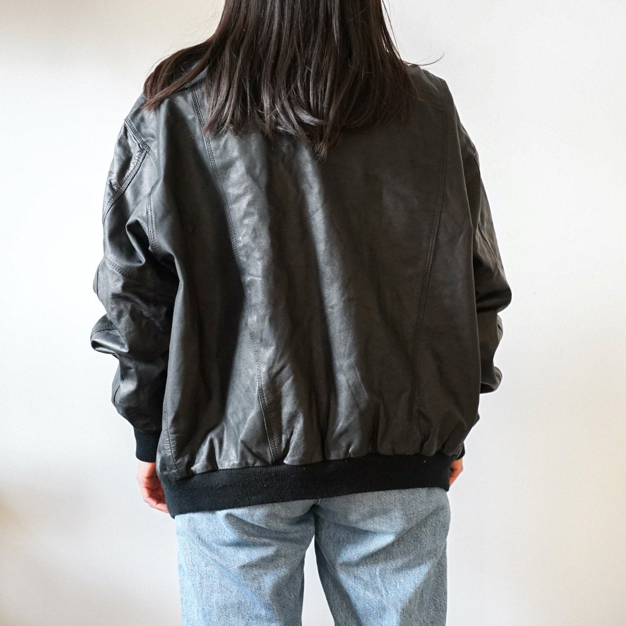 Handmade 90's Oversized Bomber Jacket Retro Leather Jacket Gift for Her Halloween Costume