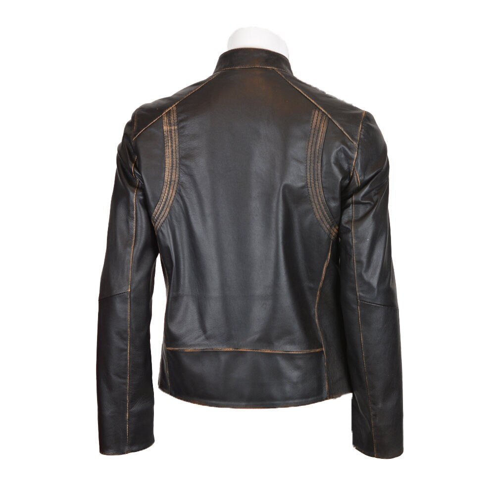Handmade Ox and Bulls Distressed Brown Moto Leather Jacket