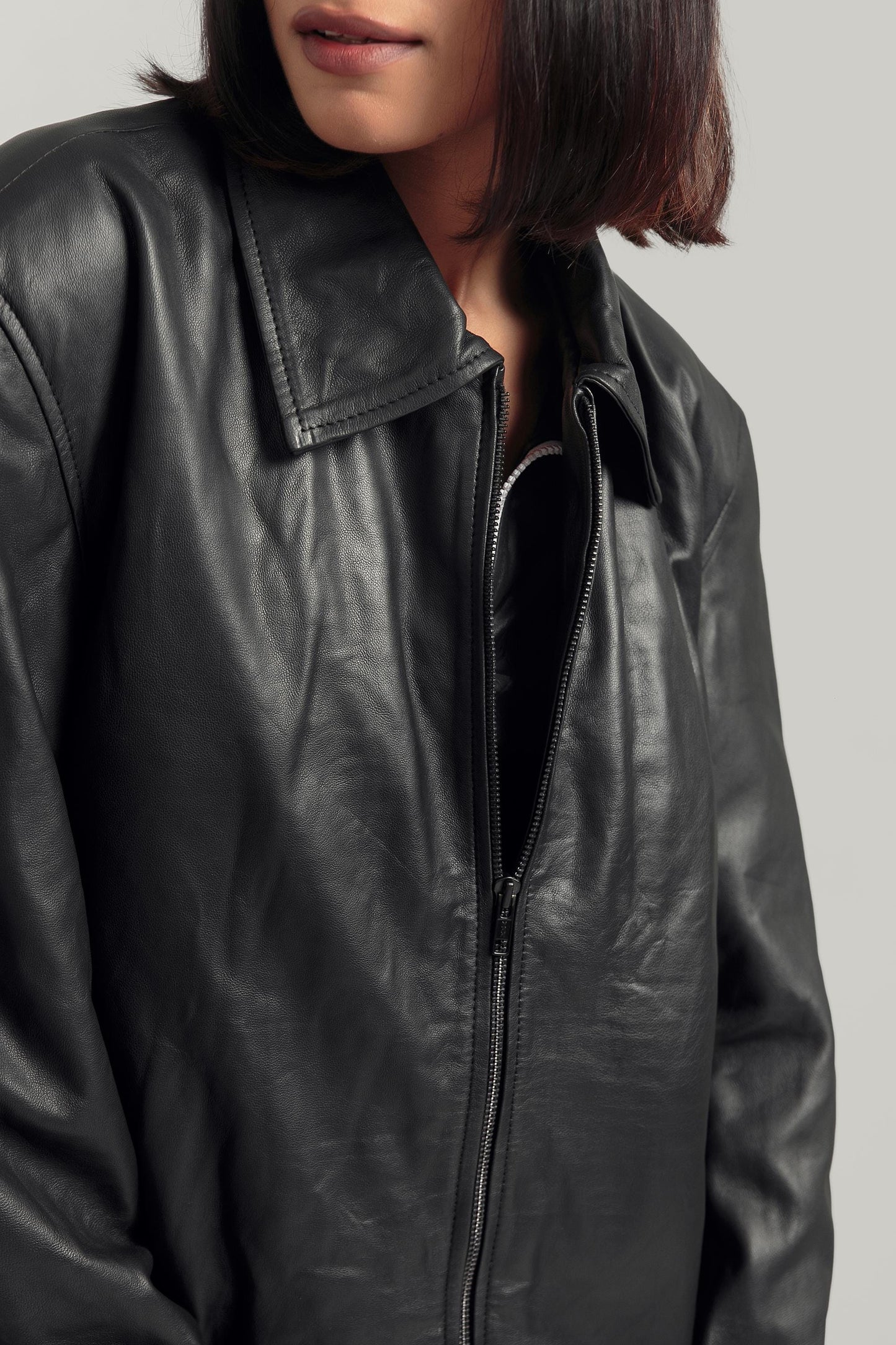 Oversized Baggy Women's Black Classic Bikers Jacket for Women's Retro Bomber Leather Jacket Handcrafted & Designed by Ox and Bulls