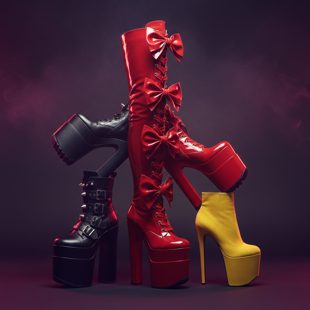 PLATFORM QUEEN POWER PACK – 3 Statement Boots (Crimson Overknee + Gothic 8" + Yellow Kill-Heels)