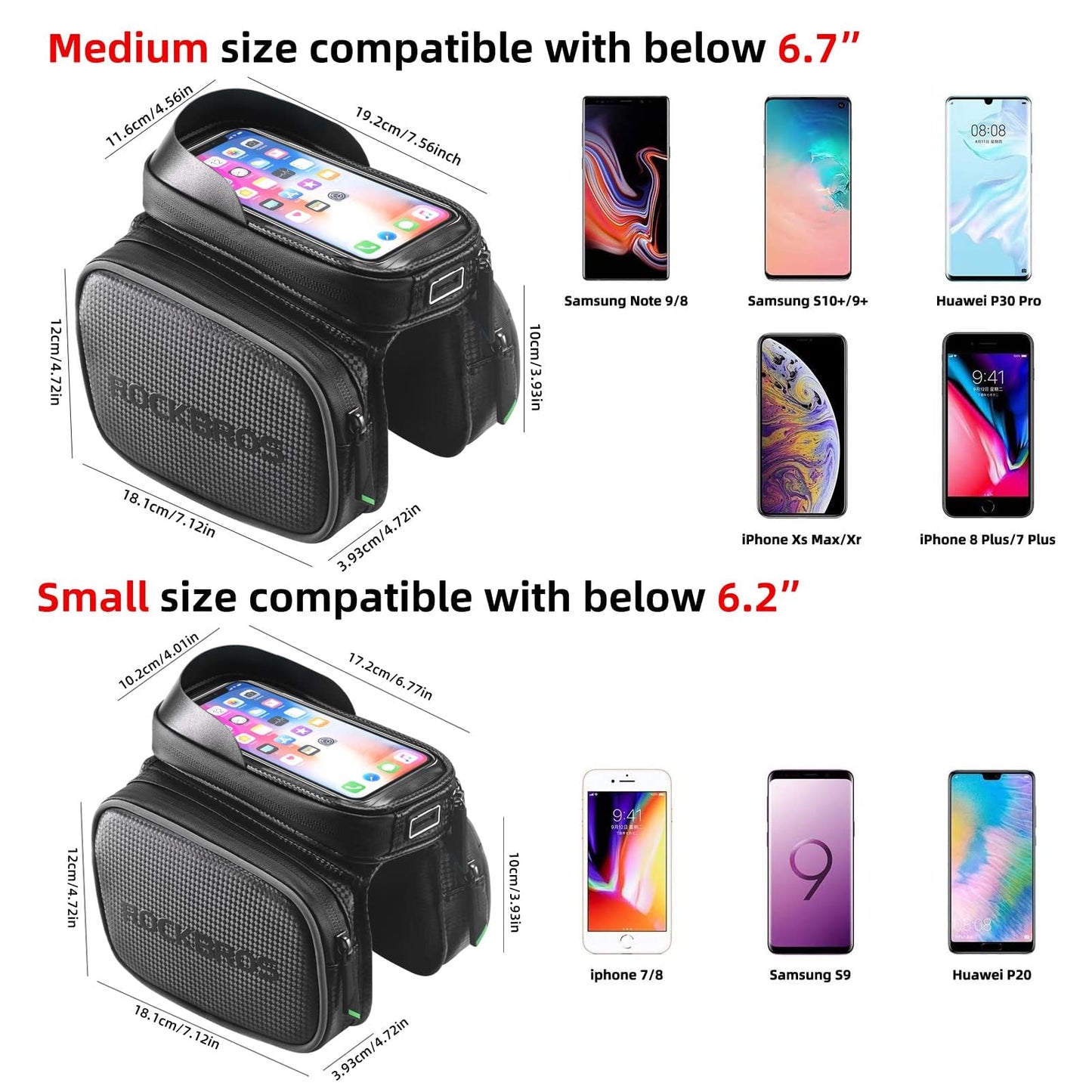 ROCKBROS Waterproof Bike Top Tube Bag - Phone Bag for 6.2” & Under