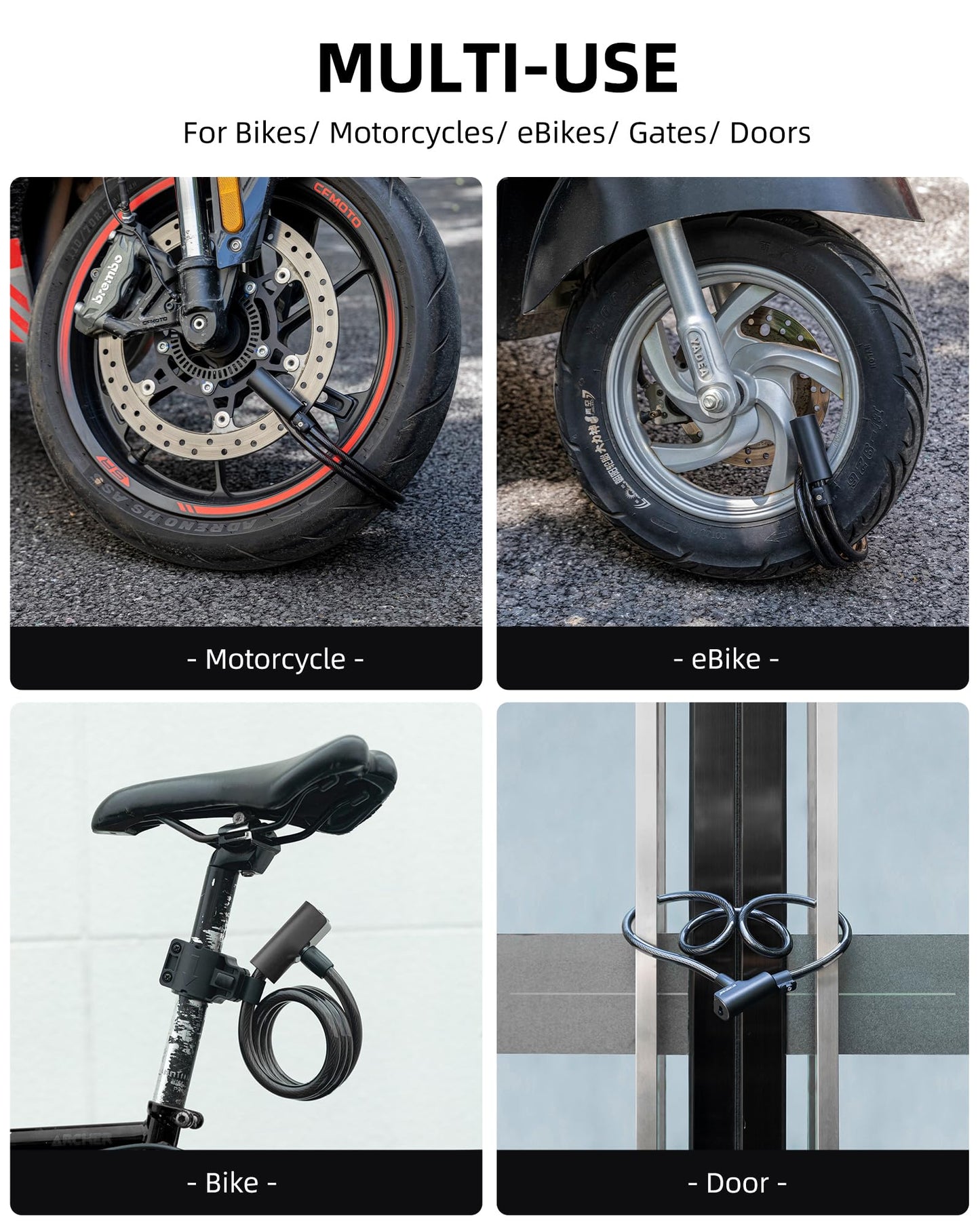 ROCKRBOS Bike Cable Lock with Key, ABS Lock Shell, 2 Keys & 1 Mount Bracket