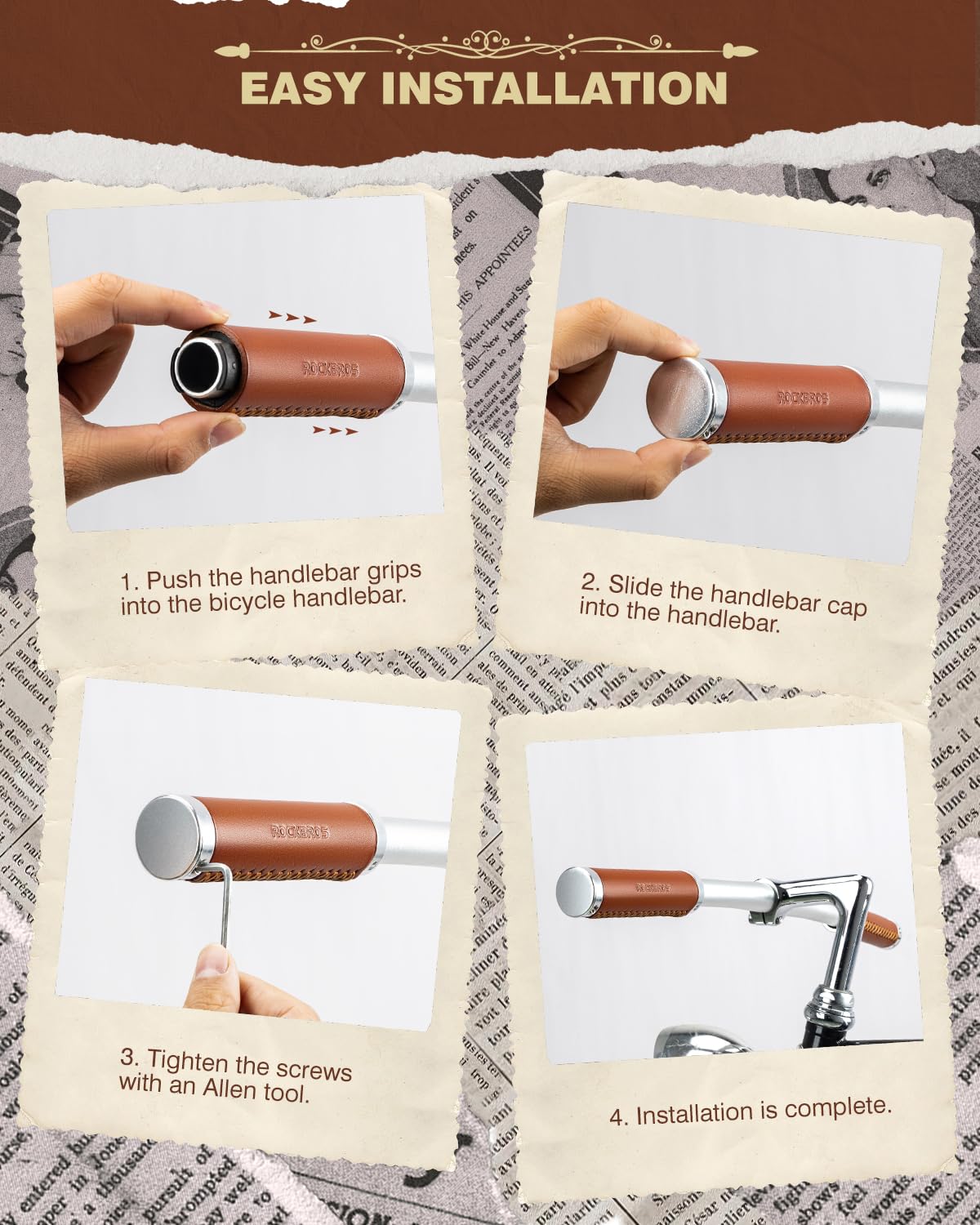 ROCKBROS Leather Vintage Mountain Bike Folding Bike Handlebar Grips 22.2mm