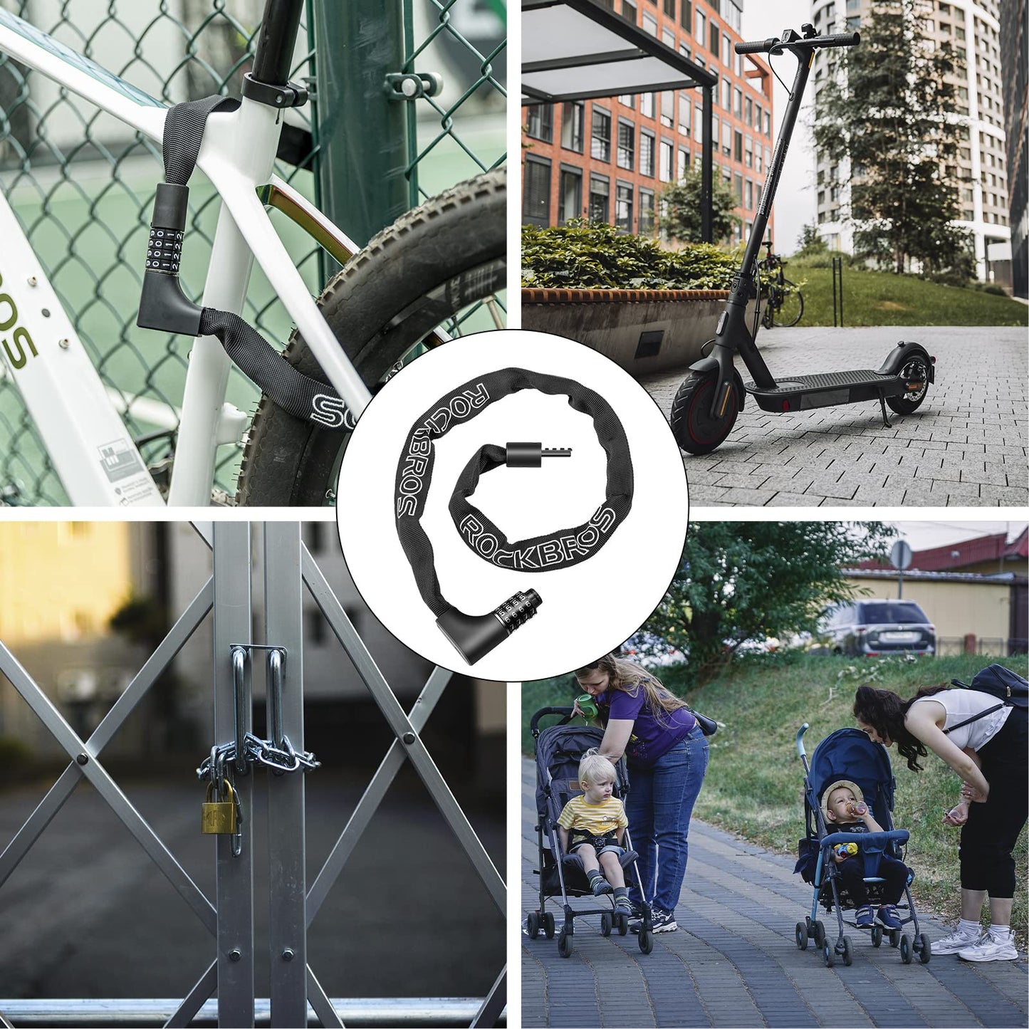 ROCKBROS 3.2FT Heavy Duty Bike Chain Lock Anti-Theft Security Lock Resettable Combination 2 Keys