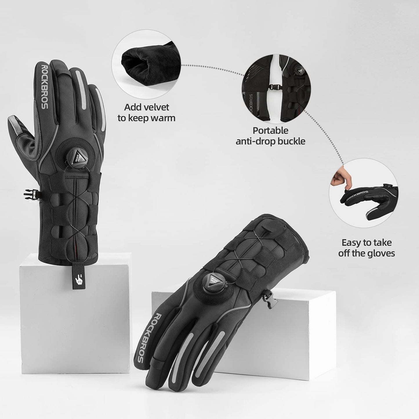 ROCKBROS Winter Gloves for Men Full Finger Touchscreen Cycling Gloves for Hiking Motorcycle