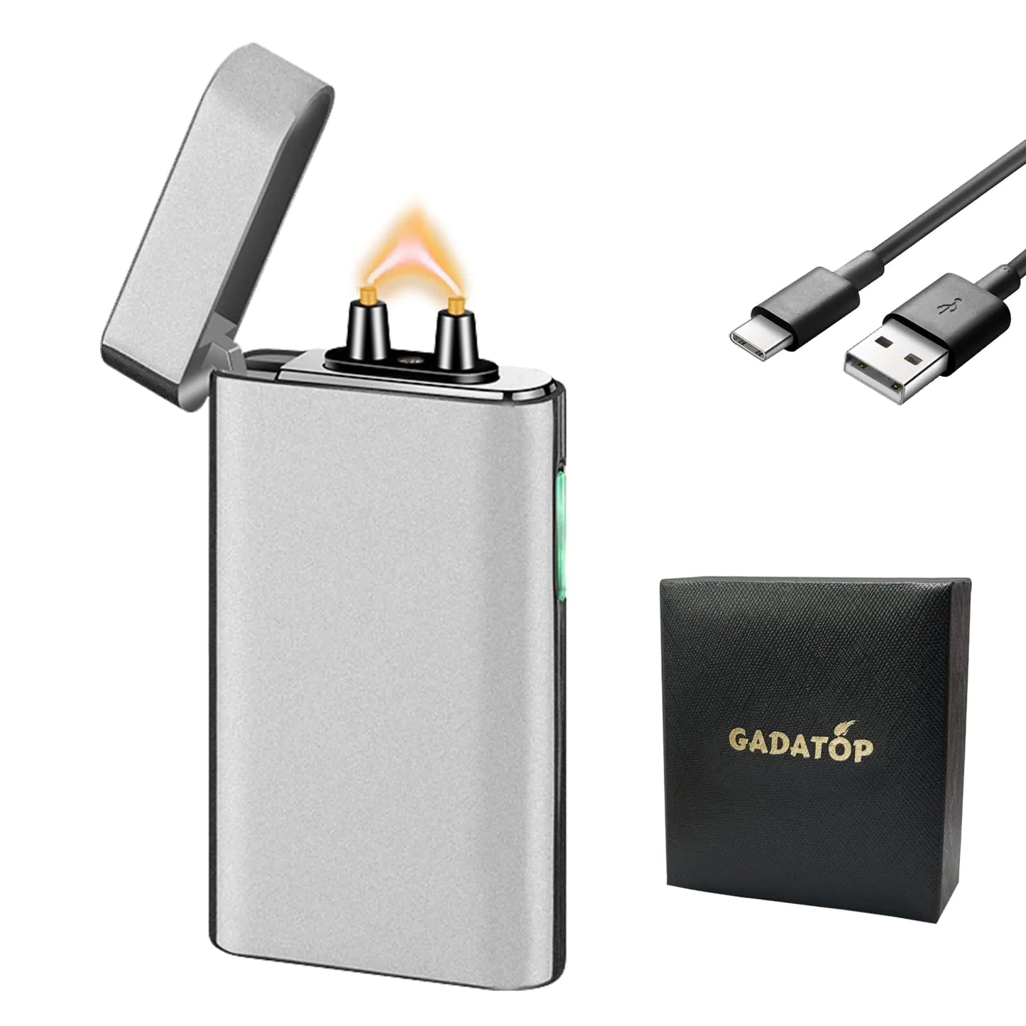 GADATOP Arc Plasma Flame Lighter Windproof Lighter Outdoor Electric Lighter Colorful Gradient Lighter Rechargeable USB-C Lighter with Rhythmic Flashing Battery Indicator (Silver)