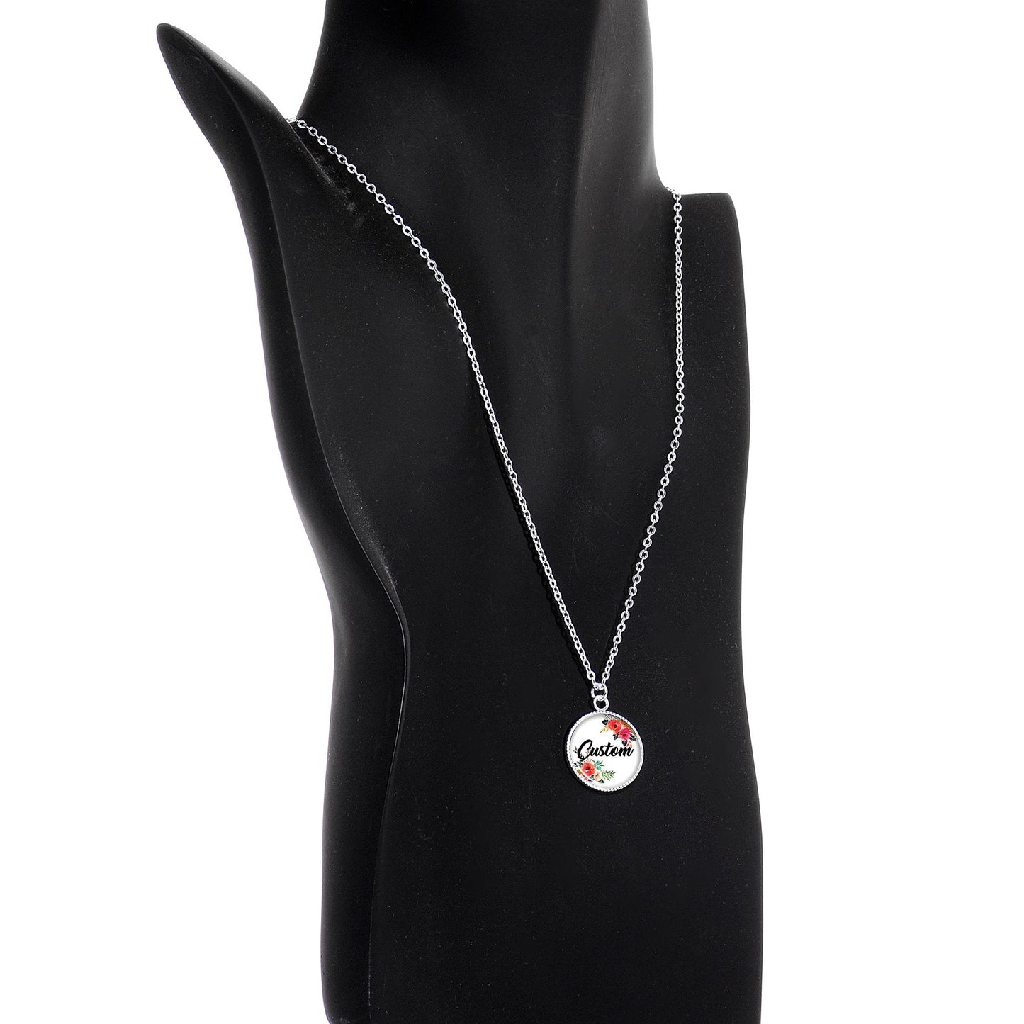 Custom Floral Personalized Name Silver Plated Chain Necklace