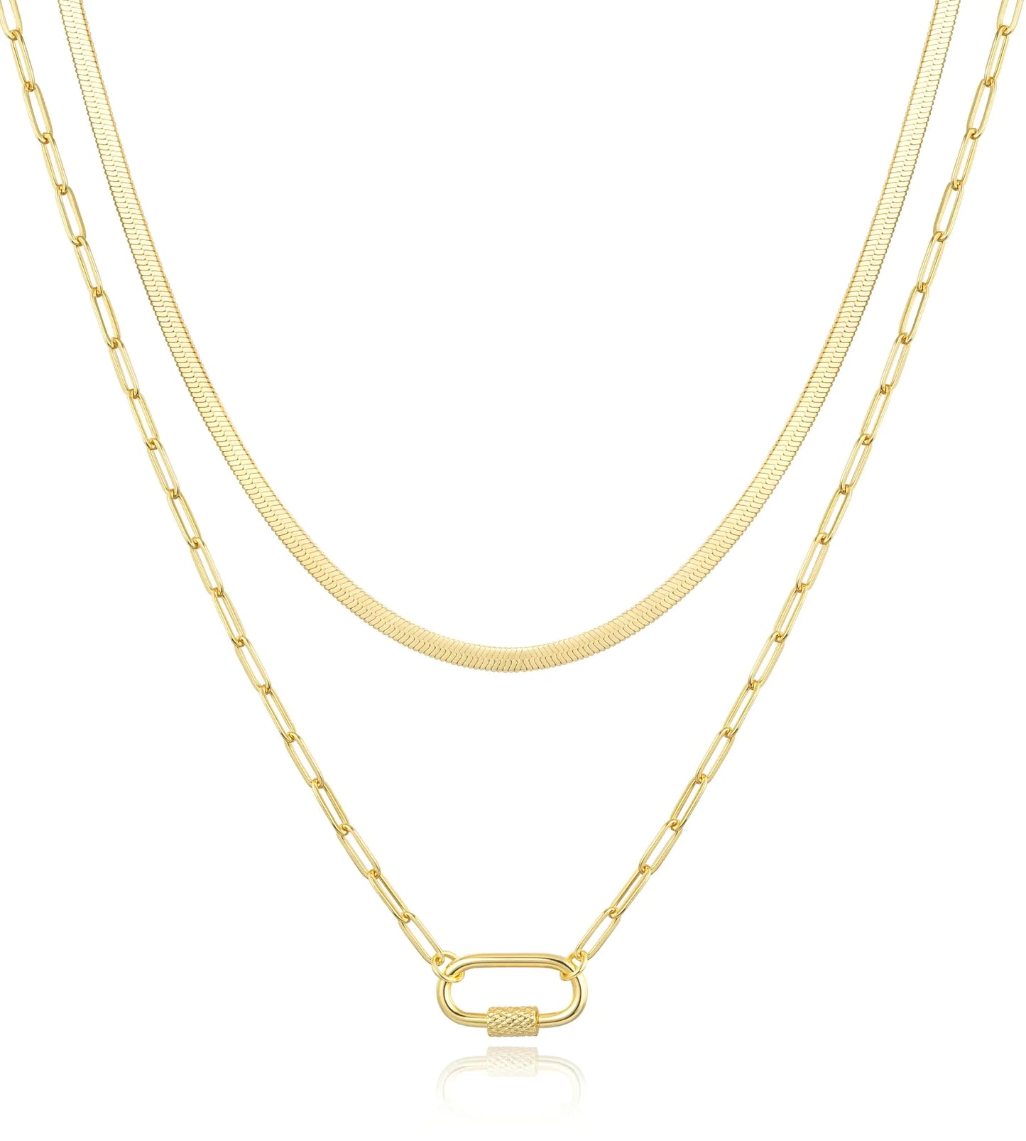 Jewlpire Dainty Gold Necklace for Women 14k Plated Gold Layered Necklaces for Women Trendy Herringbone Chain Paperclip Chain Necklaces for Women Stackable Necklaces for Women