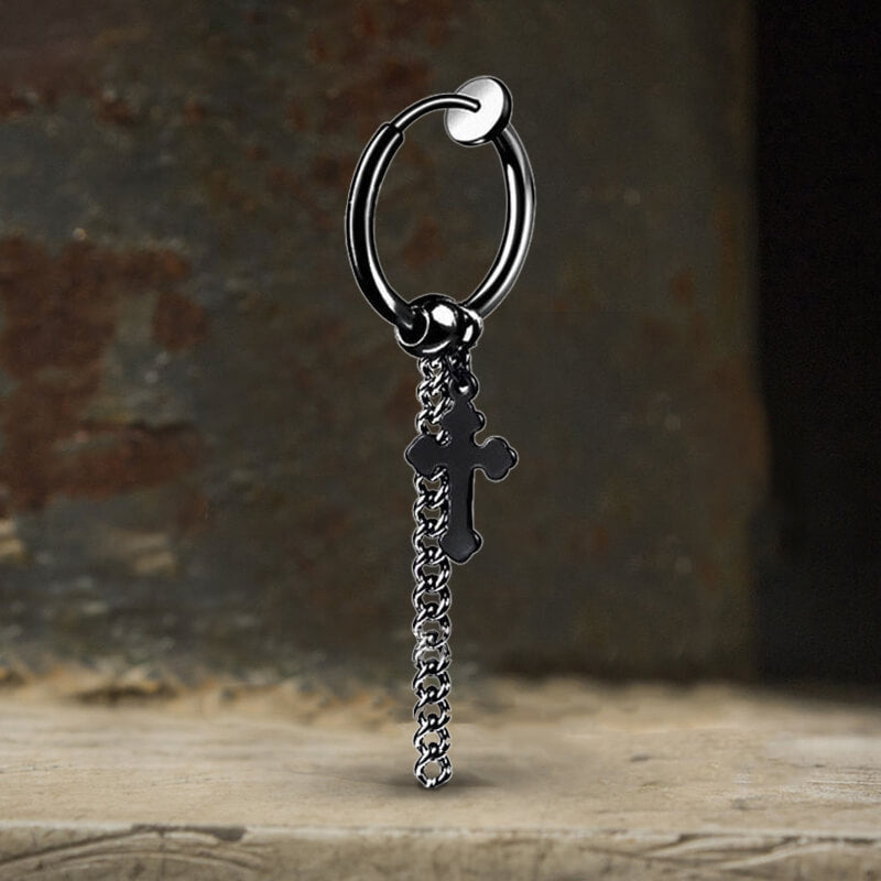 Minimalist Cross Chain Stainless Steel Hoop Earrings