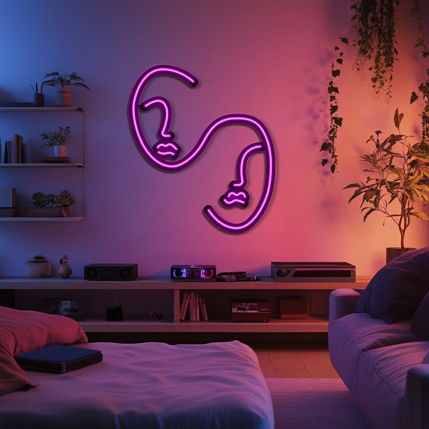 Two Faces Metal Neon Wall Art- LN0200