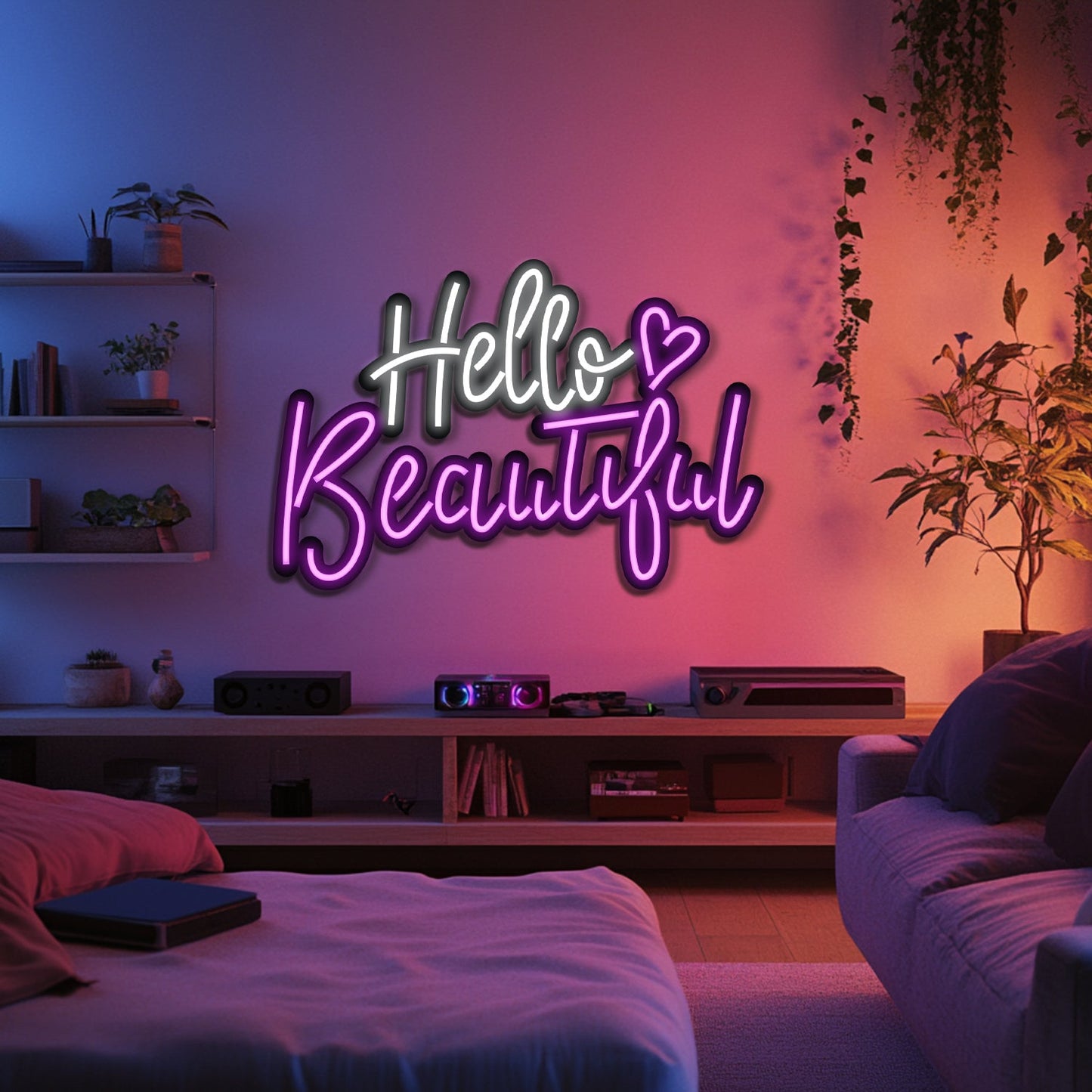 Hello Beautiful Metal Neon Wall Art- LN0233