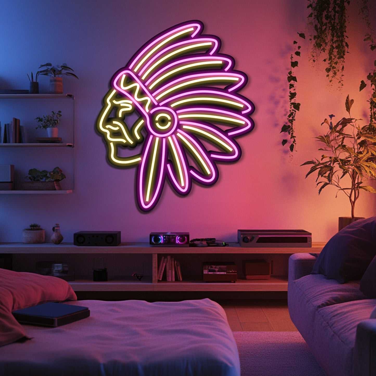 Indian Metal Apache Neon Wall Art- LN0195