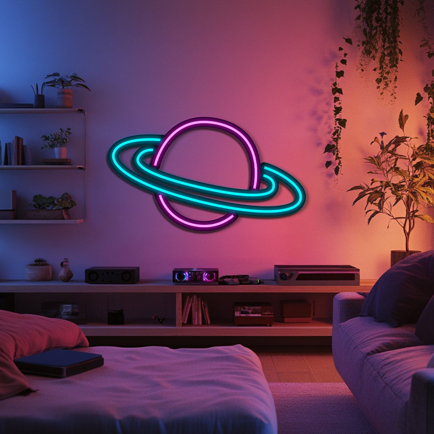 Saturn Metal Neon Wall Art- LN0199