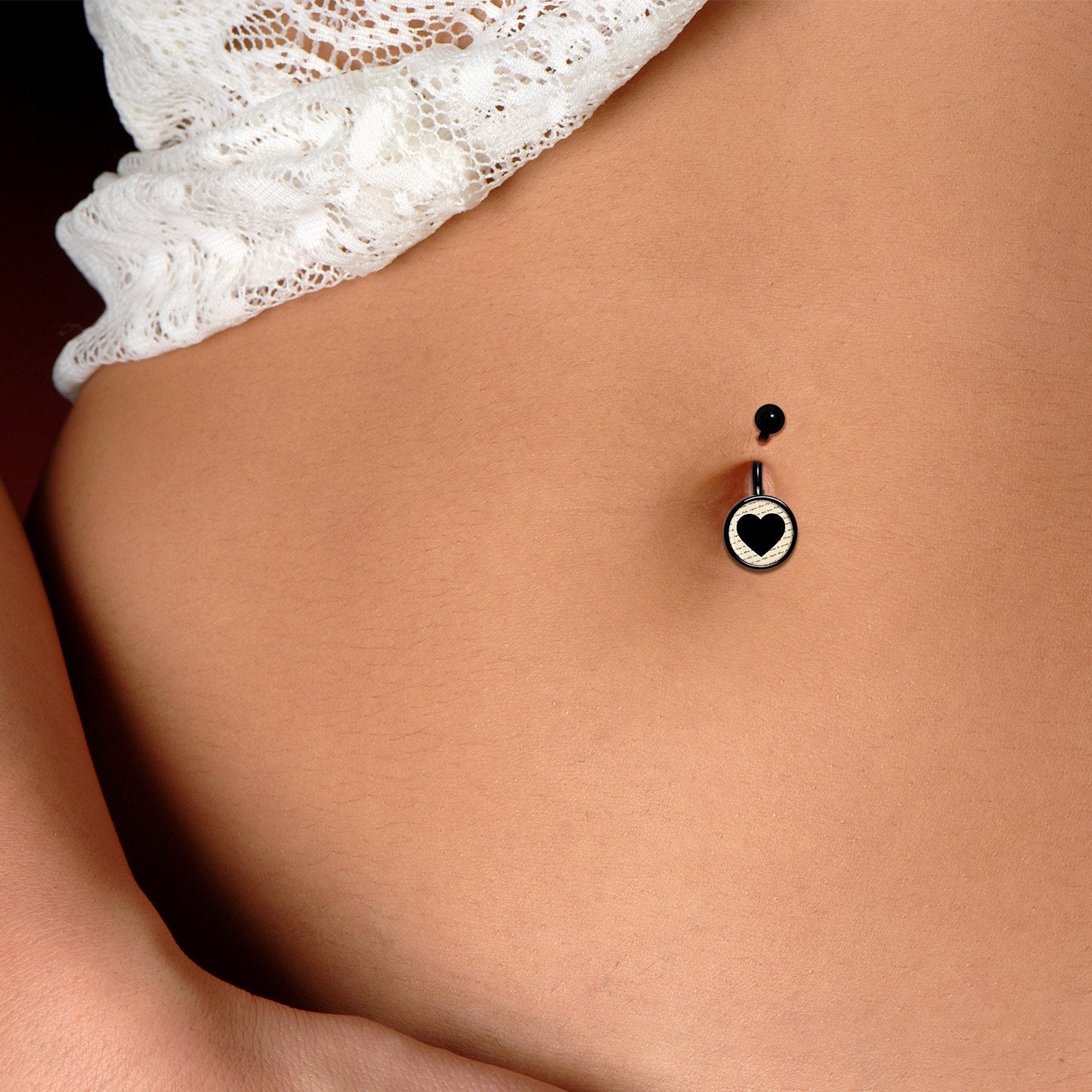 Love Letter Black Heart Black Belly Ring