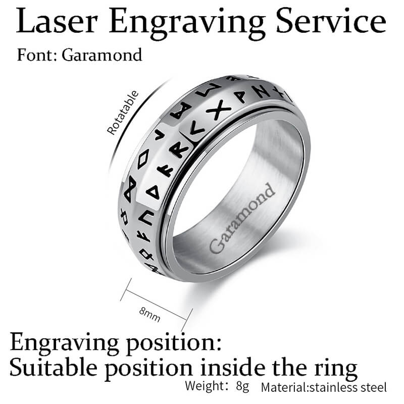 Nordic Viking Runes Stainless Steel Spinner Ring