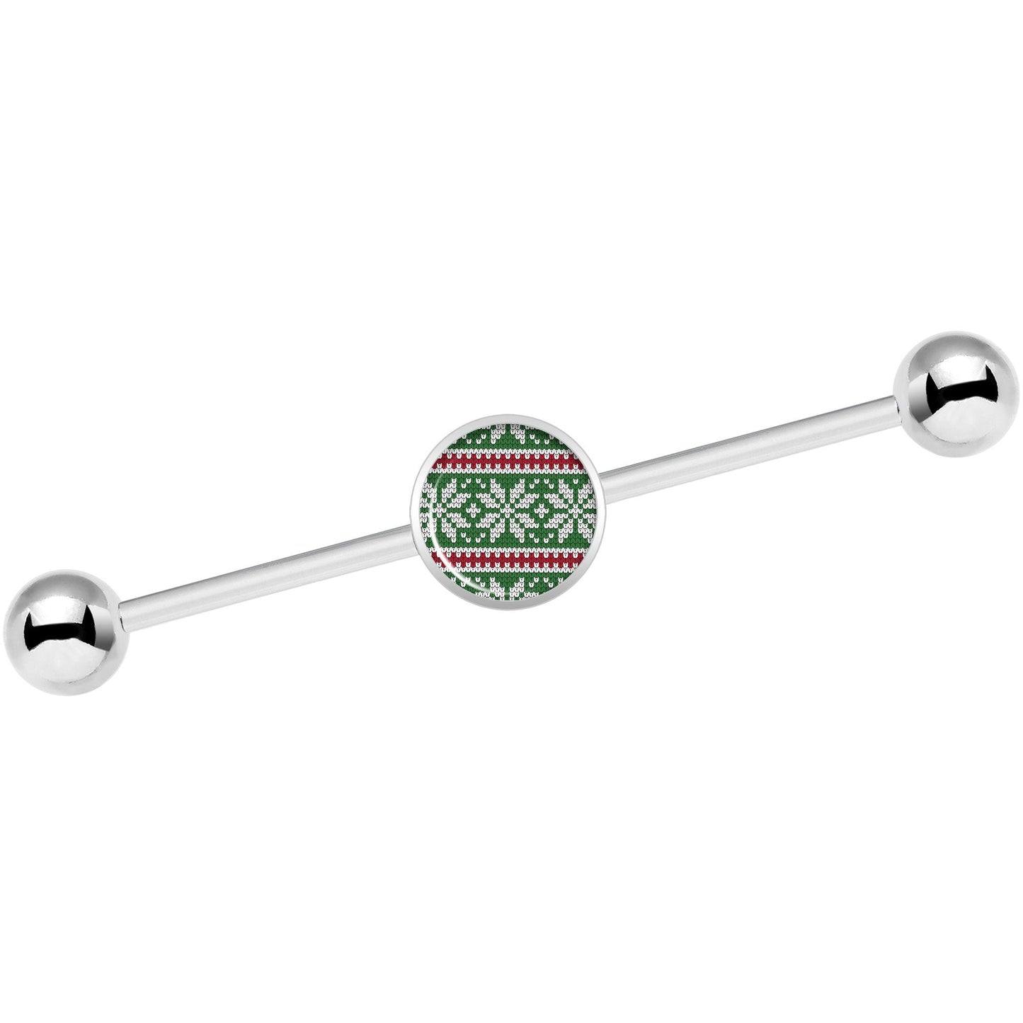 14G Green Red Christmas Sweater Industrial Barbell 37mm