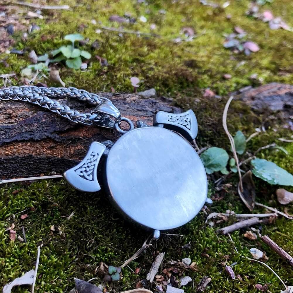 Vikings Odin and Axe Stainless Steel Necklace