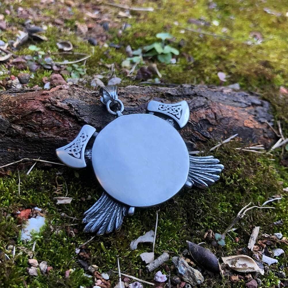 Vikings Axe Odin and Ravens Stainless Steel Necklace
