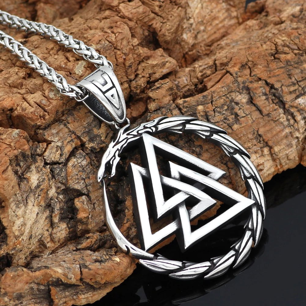 Vikings Dragon Valknut Stainless Steel Necklace