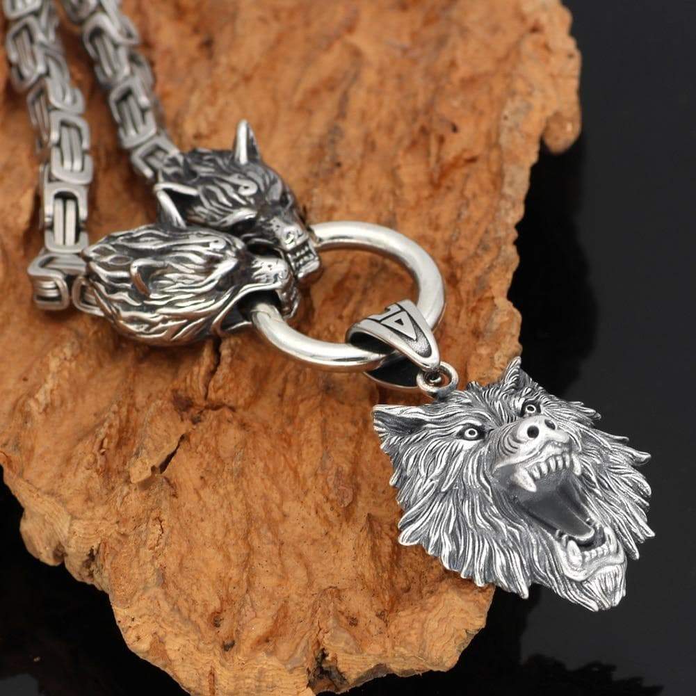 Vikings Geri & Freki Fenrir's Head Stainless Steel Necklace