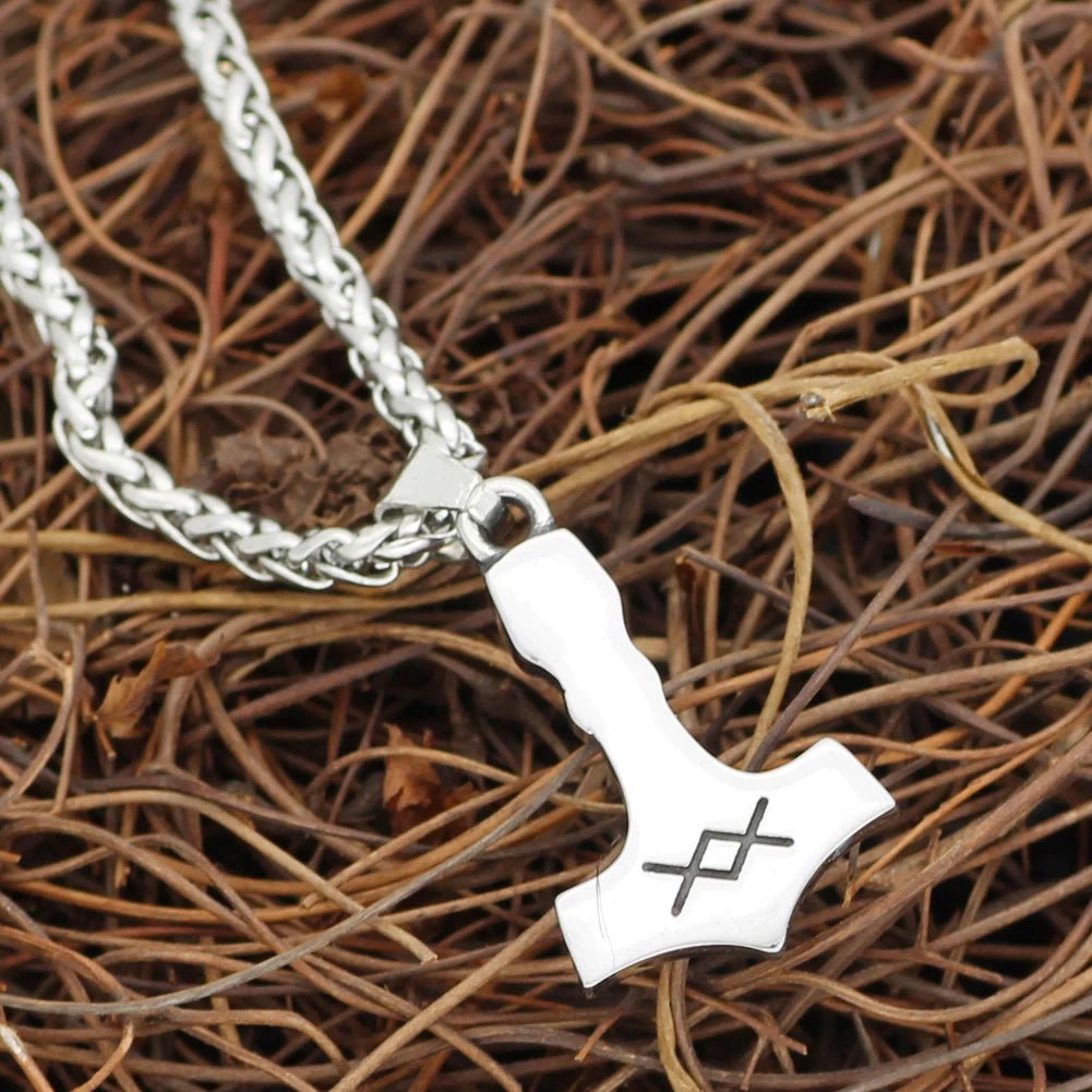 Vikings Mjolnir Ignuz Rune Stainless Steel Necklace