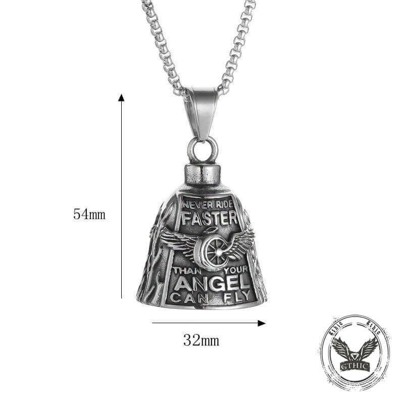 Polished Wing Wheel Biking Lucky Bell Stainless Steel Pendant