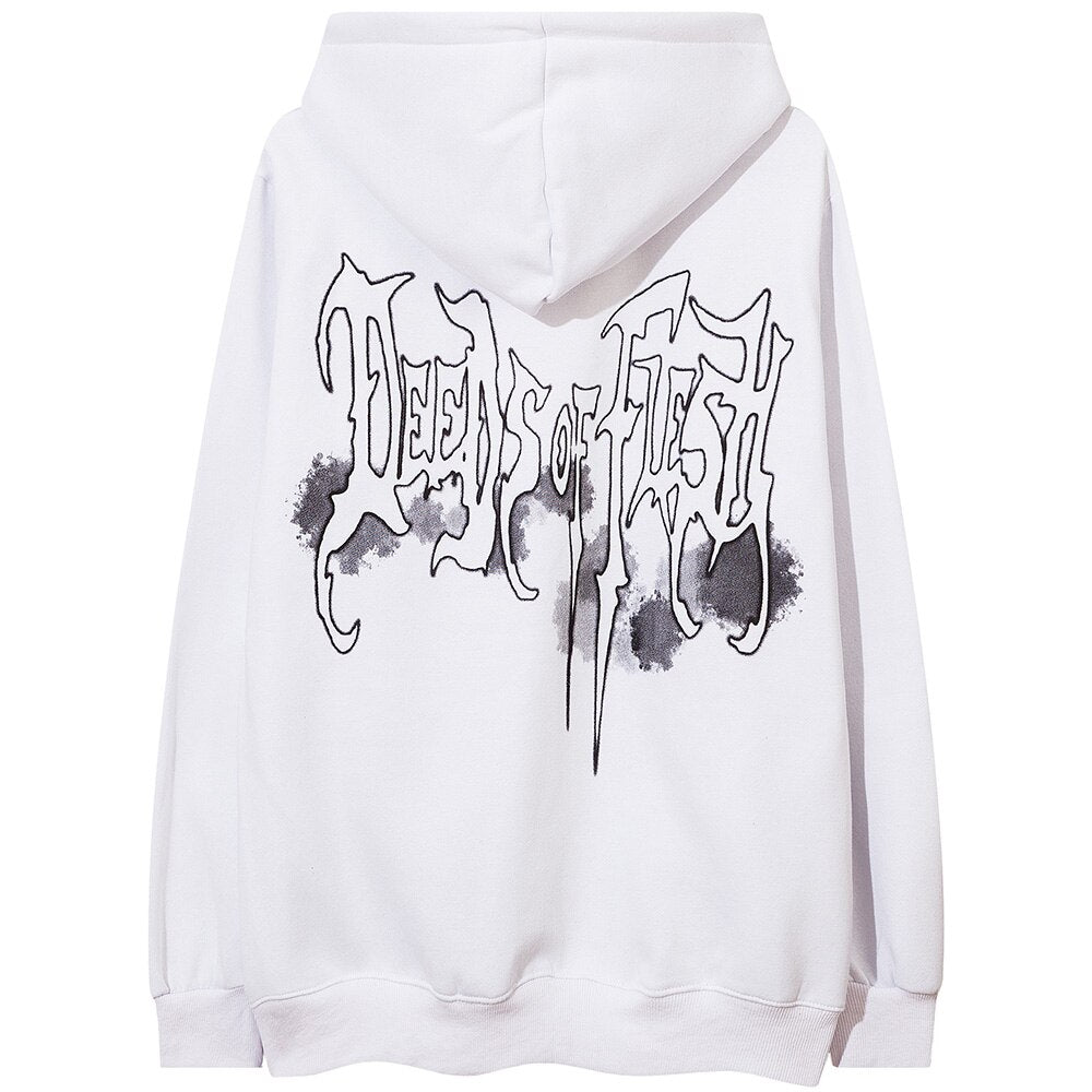 Hoodie Men Scary Demon Punk Letter Fleece Warm Pullover Diablo Style Punk Cool Harajuku Tops Casual Oversize Streetwear
