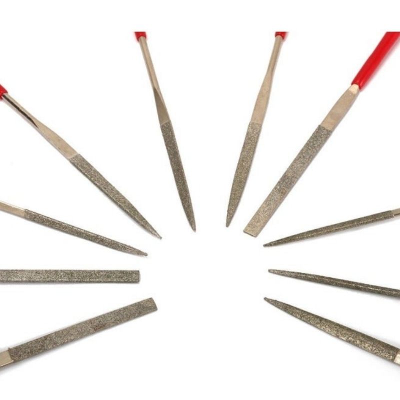 Set of 10 Steel Hand Jewelry Files Diamond Flat Tool Square Warding Knife Equaling Crossing Barrette Tapered Alloy