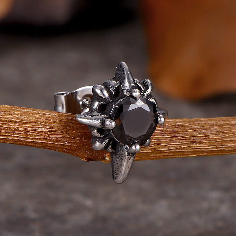 Punk Cross Gemstone Stainless Steel Earrings