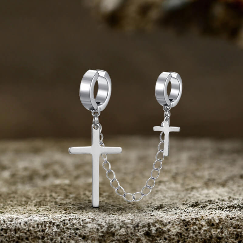 Punk Cross Tassel Stainless Steel Earrings