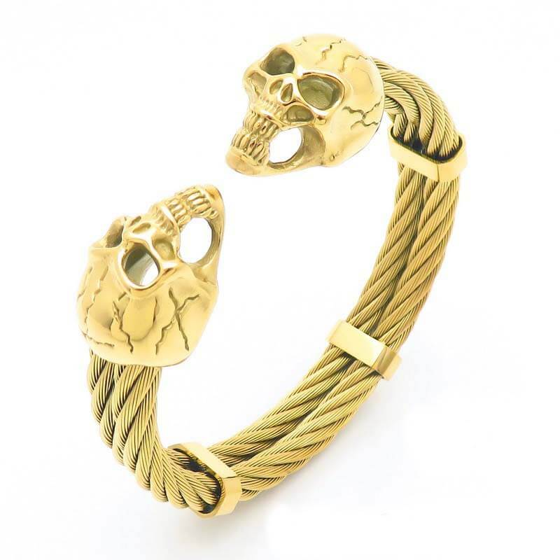 Punk Double Skull Wire Stainless Steel Bracelet