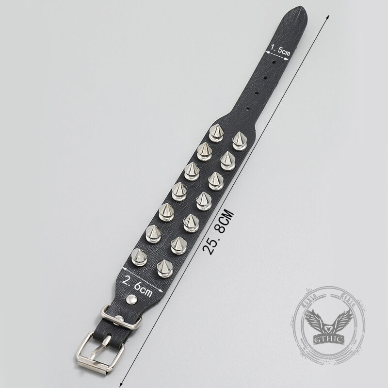 Punk Rock 2 Row Spiked Leather Bracelet