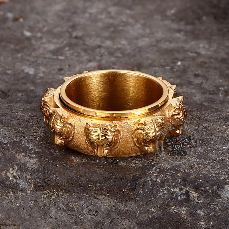 Punk Tiger Head Stainless Steel Spinner Ring