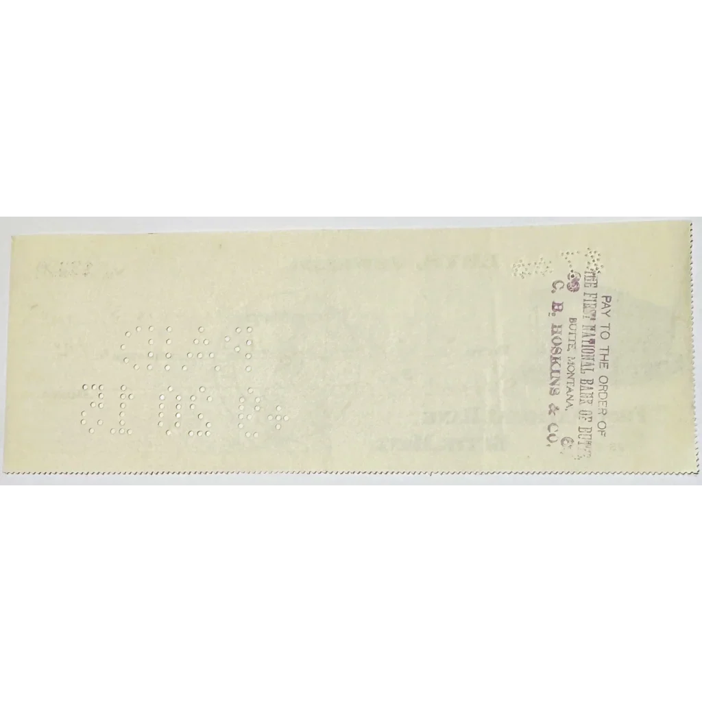 Rare 1910s Leys Jeweler Check from Historic Butte Montana Mining Town