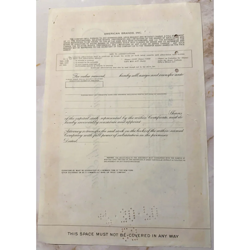 Rare 1970 American Brands Stock Certificate with Native American Art