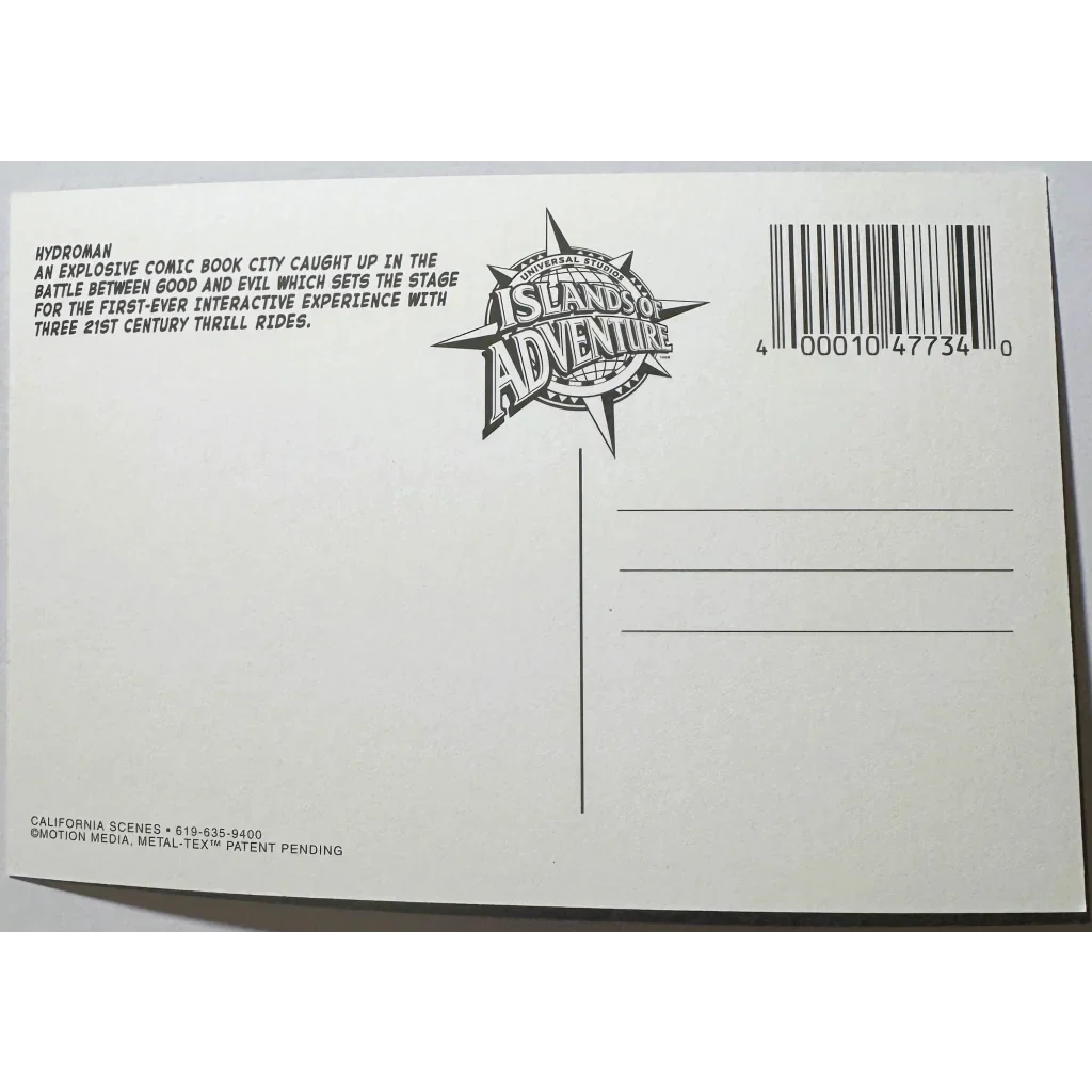 1999 Hydroman Marvel Postcard — NOS Foil Universal Studios Villain Art