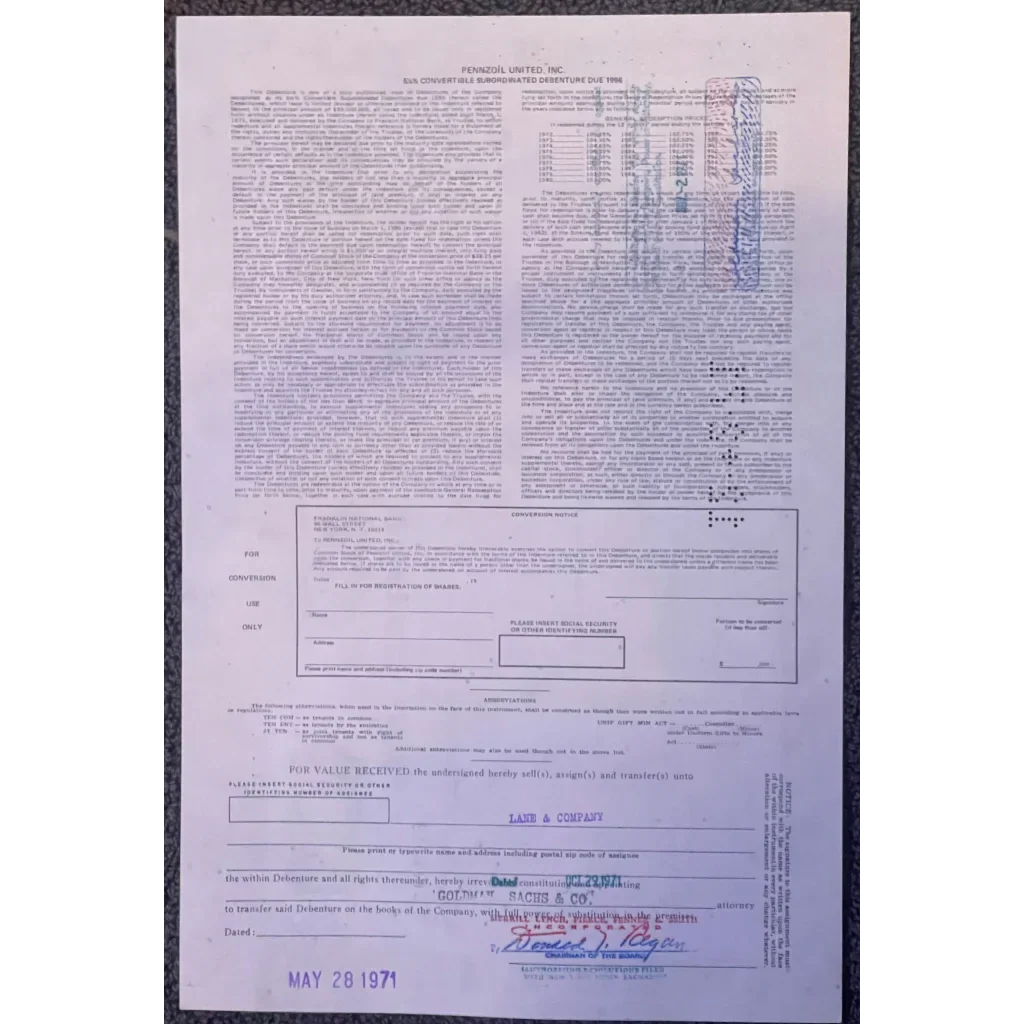 Rare Purple Pennzoil Stock Certificate Unearths American History